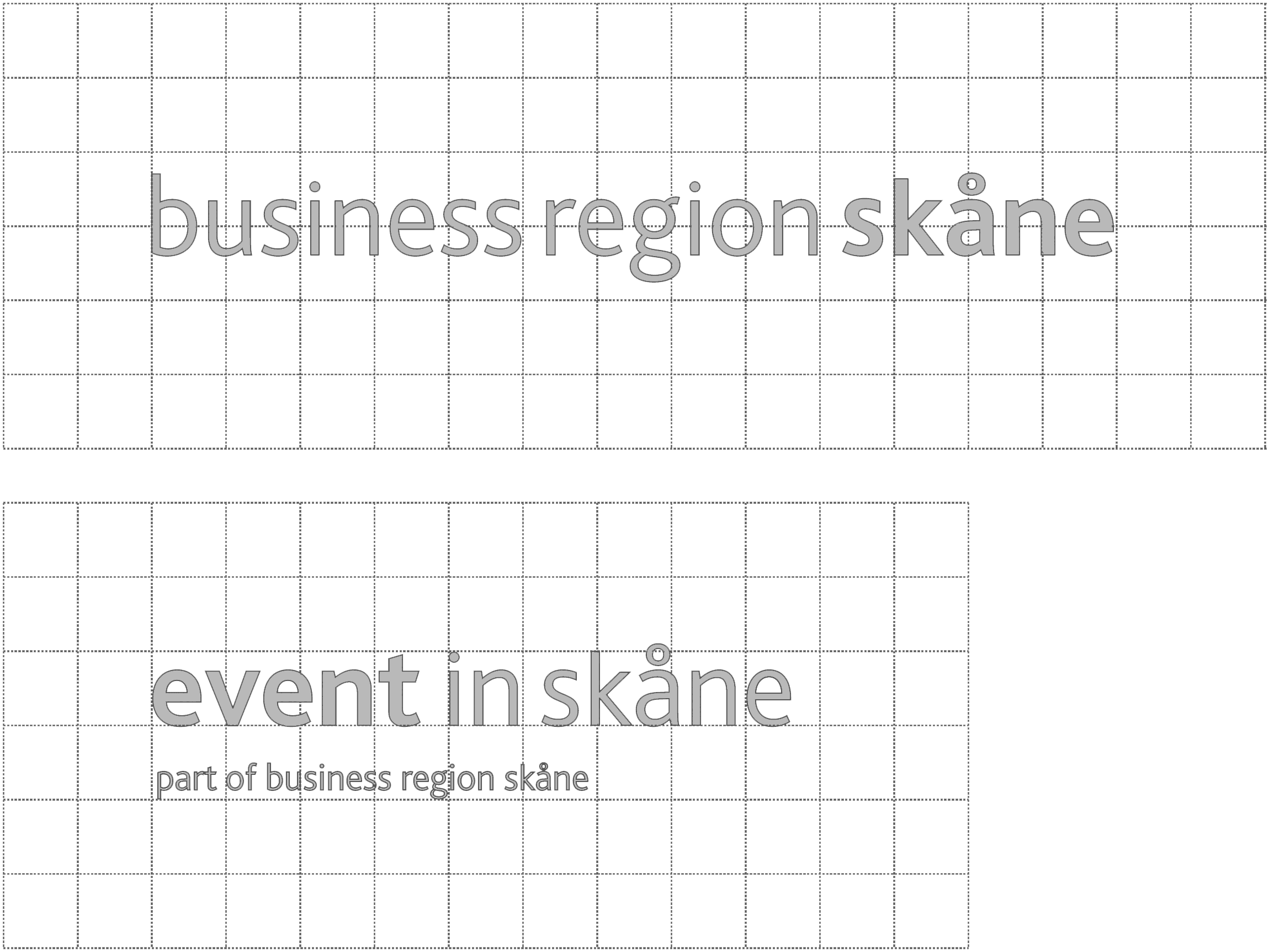 Graphic illustration of dimensions and spacing for Business Region Skånes logotypes